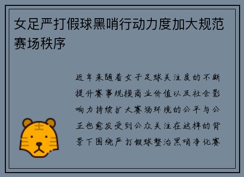 女足严打假球黑哨行动力度加大规范赛场秩序